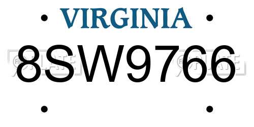 8SW9766 Virginia License Plate