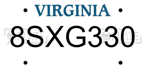 8SXG330 Virginia License Plate