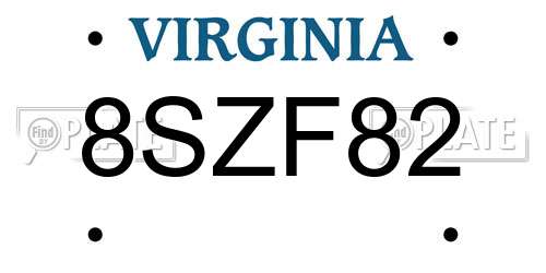 8SZF82 Virginia License Plate