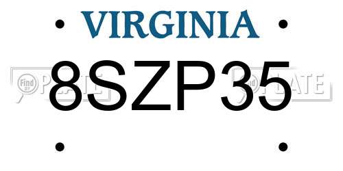 8SZP35 Virginia License Plate