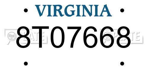 8T07668 Virginia License Plate