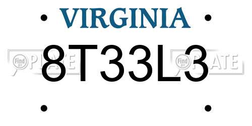 8T33L3 Virginia License Plate