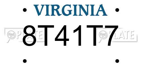 8T41T7 Virginia License Plate