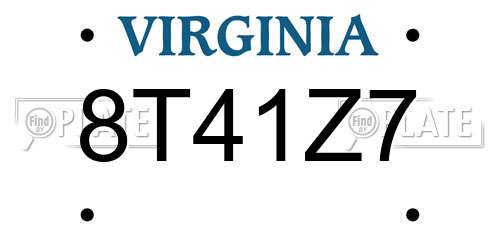 8T41Z7 Virginia License Plate