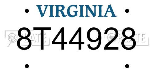 8T44928 Virginia License Plate
