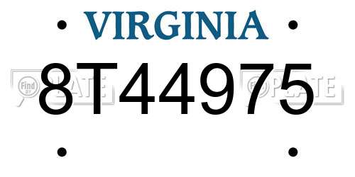 8T44975 Virginia License Plate