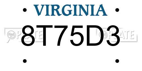 8T75D3 Virginia License Plate