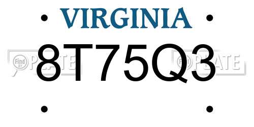 8T75Q3 Virginia License Plate