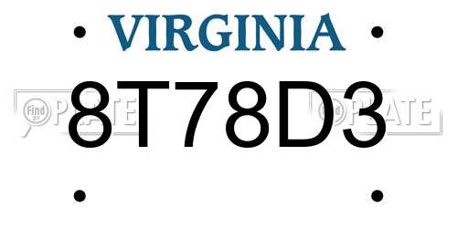 8T78D3 Virginia License Plate