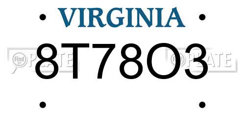 8T78O3 Virginia License Plate