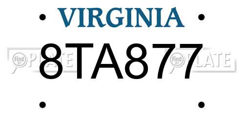 8TA877 Virginia License Plate