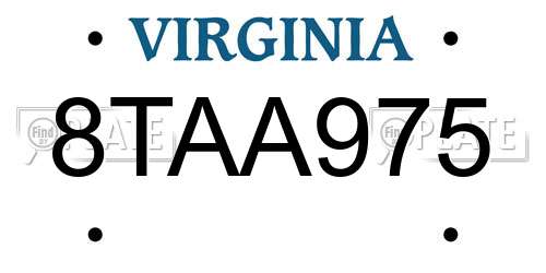8TAA975 Virginia License Plate