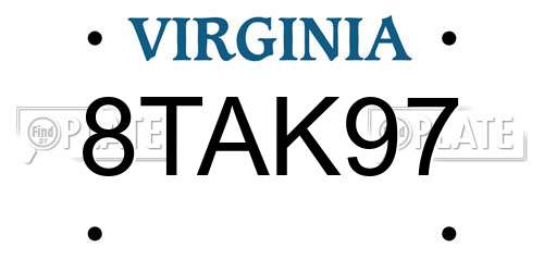 8TAK97 Virginia License Plate