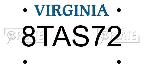8TAS72 Virginia License Plate