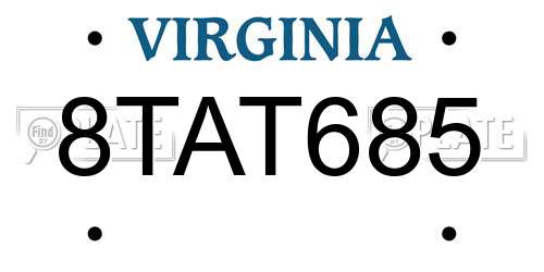 8TAT685 Virginia License Plate