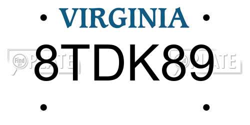 8TDK89 Virginia License Plate