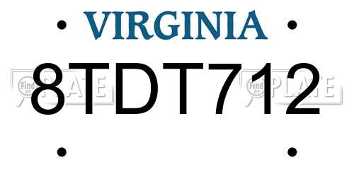 8TDT712 Virginia License Plate