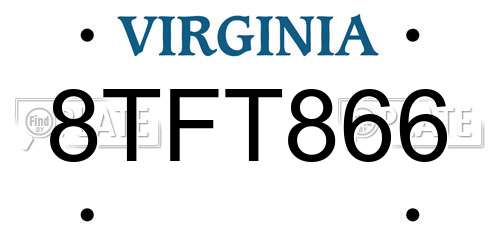8TFT866 Virginia License Plate