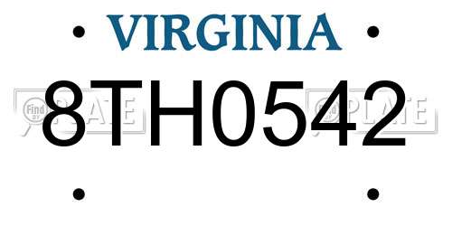 8TH0542 Virginia License Plate