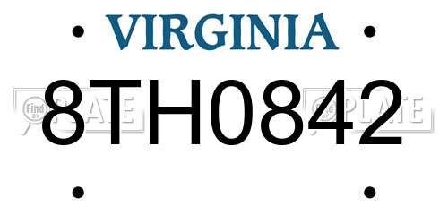 8TH0842 Virginia License Plate