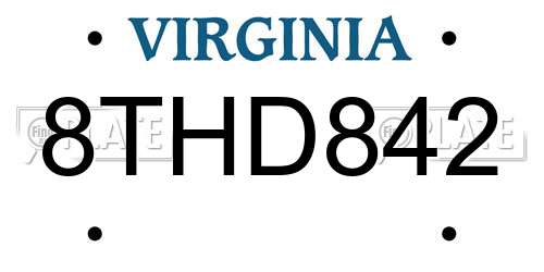 8THD842 Virginia License Plate