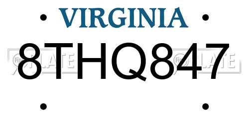 8THQ847 Virginia License Plate