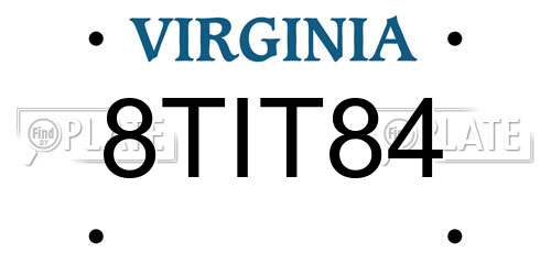 8TIT84 Virginia License Plate