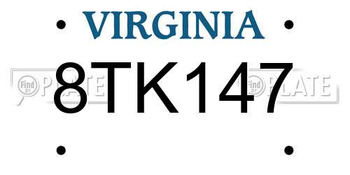 8TK147 Virginia License Plate