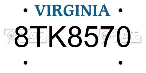 8TK8570 Virginia License Plate