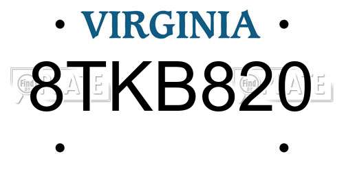 8TKB820 Virginia License Plate