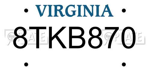 8TKB870 Virginia License Plate