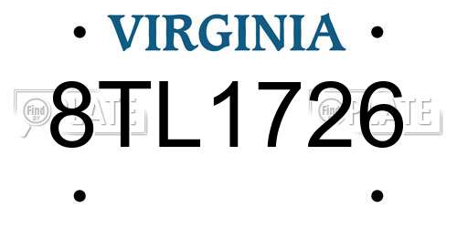 8TL1726 Virginia License Plate