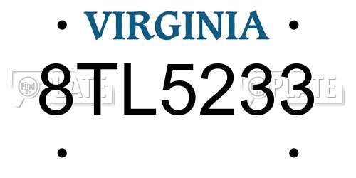 8TL5233 Virginia License Plate