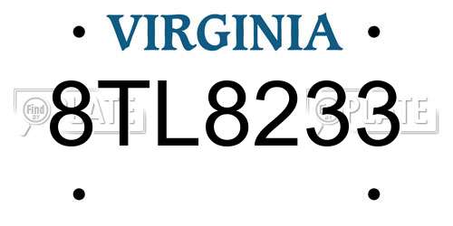 8TL8233 Virginia License Plate