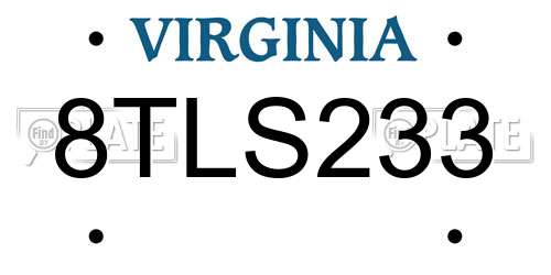 8TLS233 Virginia License Plate