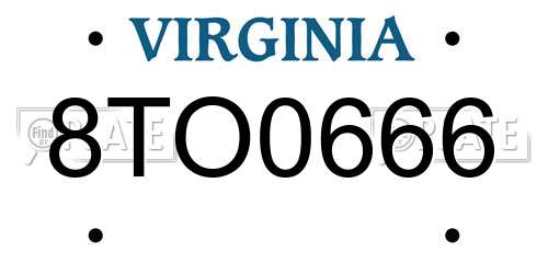 8TO0666 Virginia License Plate