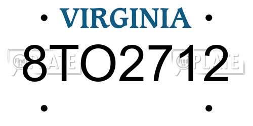 8TO2712 Virginia License Plate