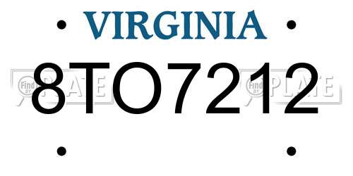 8TO7212 Virginia License Plate