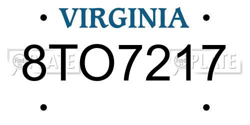 8TO7217 Virginia License Plate