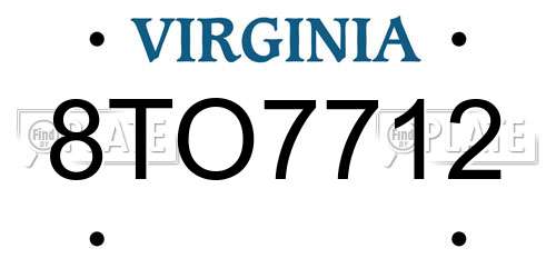 8TO7712 Virginia License Plate