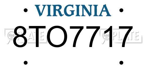 8TO7717 Virginia License Plate