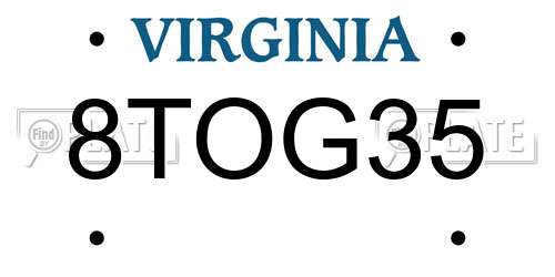 8TOG35 Virginia License Plate