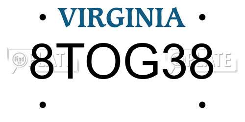 8TOG38 Virginia License Plate