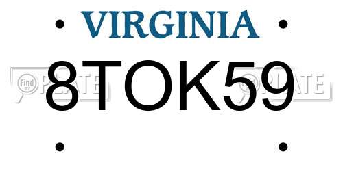 8TOK59 Virginia License Plate