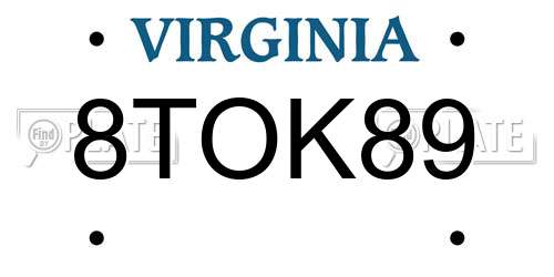 8TOK89 Virginia License Plate