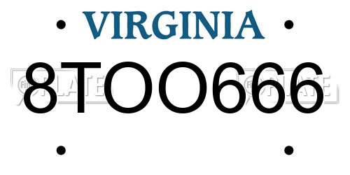 8TOO666 Virginia License Plate