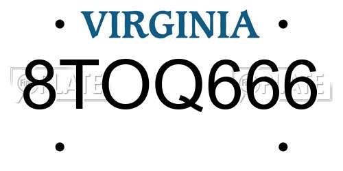 8TOQ666 Virginia License Plate