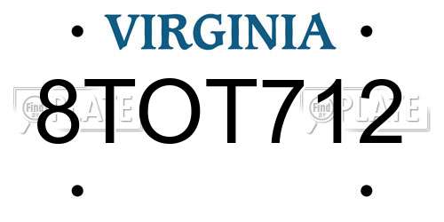 8TOT712 Virginia License Plate