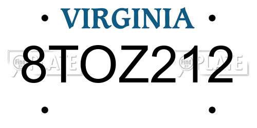8TOZ212 Virginia License Plate