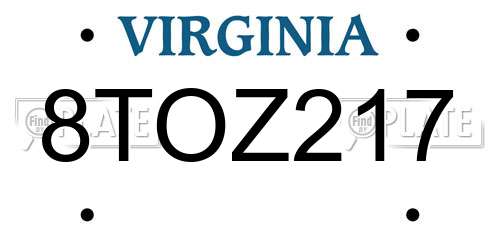 8TOZ217 Virginia License Plate